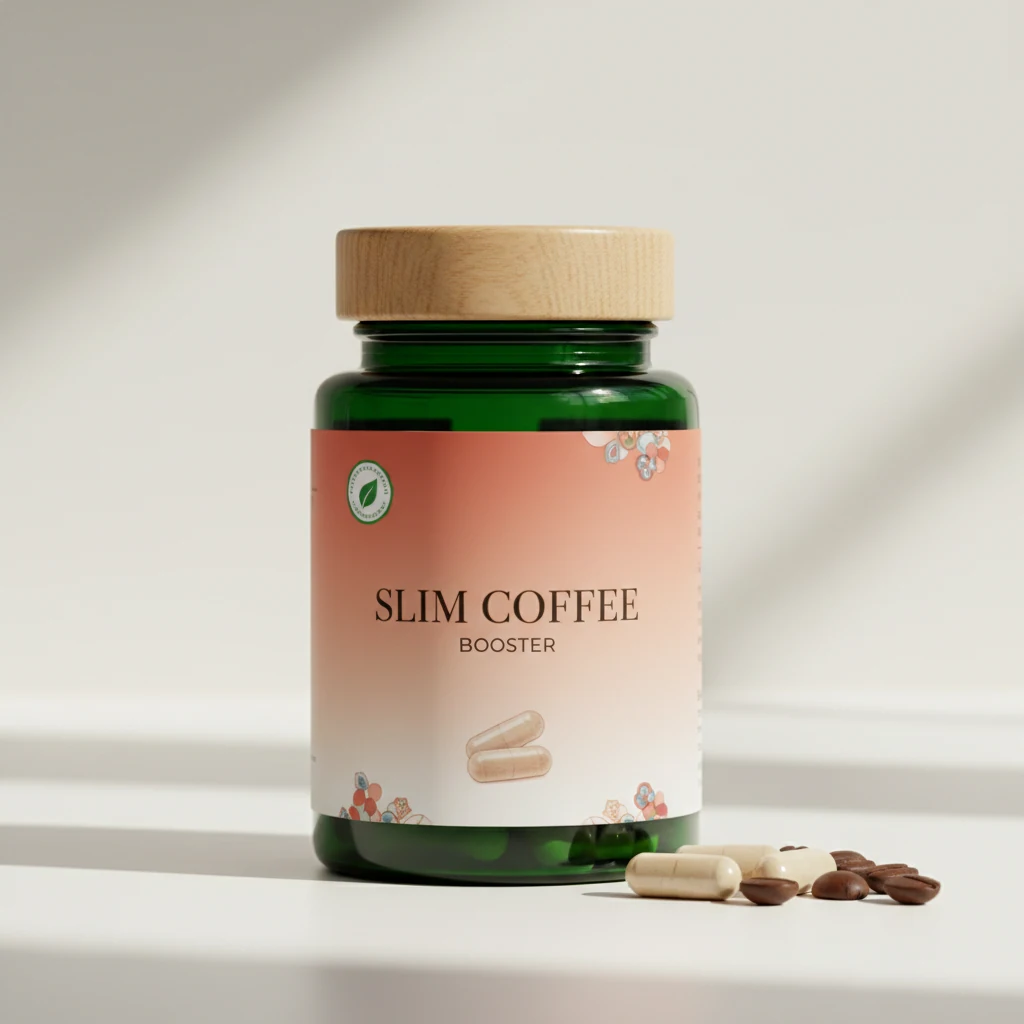 Slim Coffee Booster product box - dark navy with purple-rose moon motif